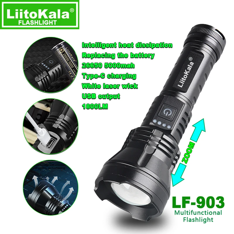 LiitoKala LF-786 work light LF-2305 903 white laser flashlight+Lii-50A 26650 5000mAh battery，LF-505 808 818 Camping light 18650
