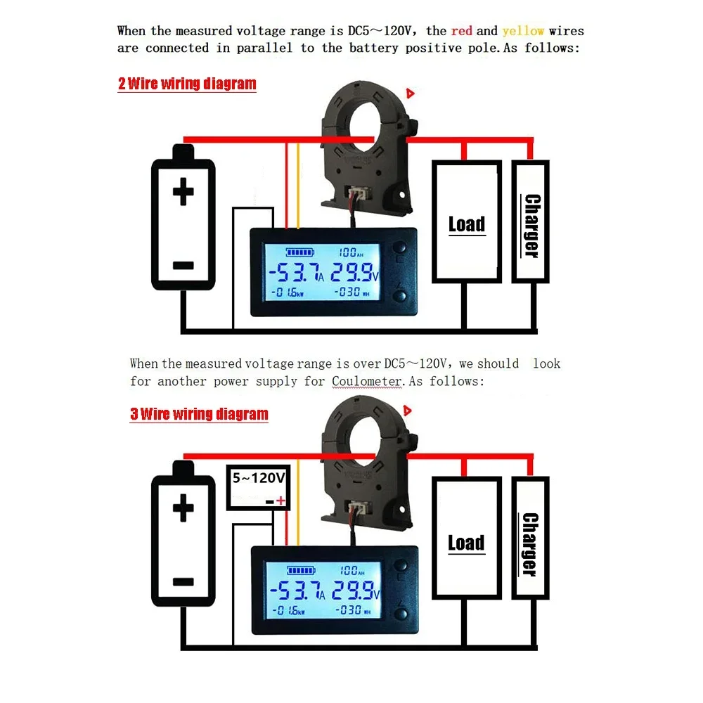 100A 200A 400A Hall Coulomb Meter Voltage Current Power Electric Energy Battery Capacity 12V 24V 36V 48V Bluetooth APP Display