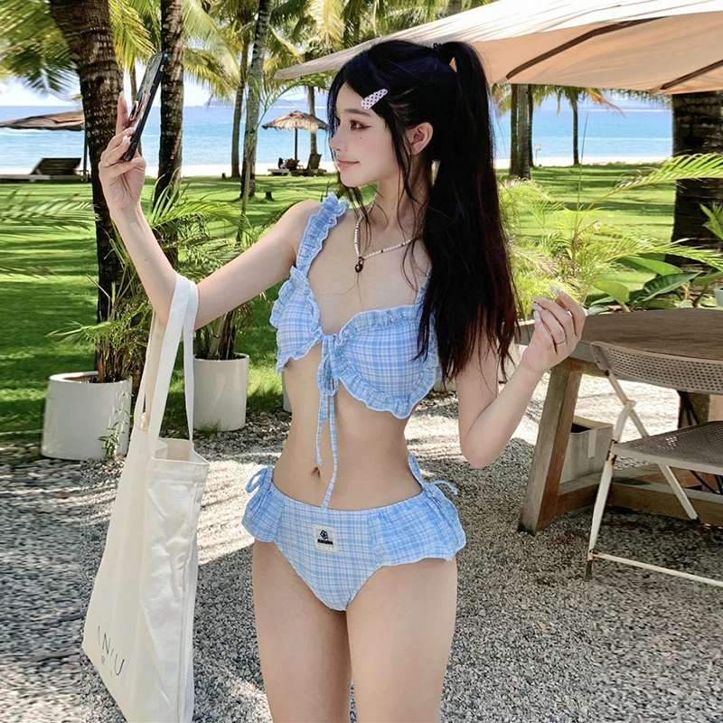 

Grid Bikini Women's Swimwear Sexy Pure Desire Style Beach Vacation New 2026 High-End Feel Triangular Separate Swimsuit