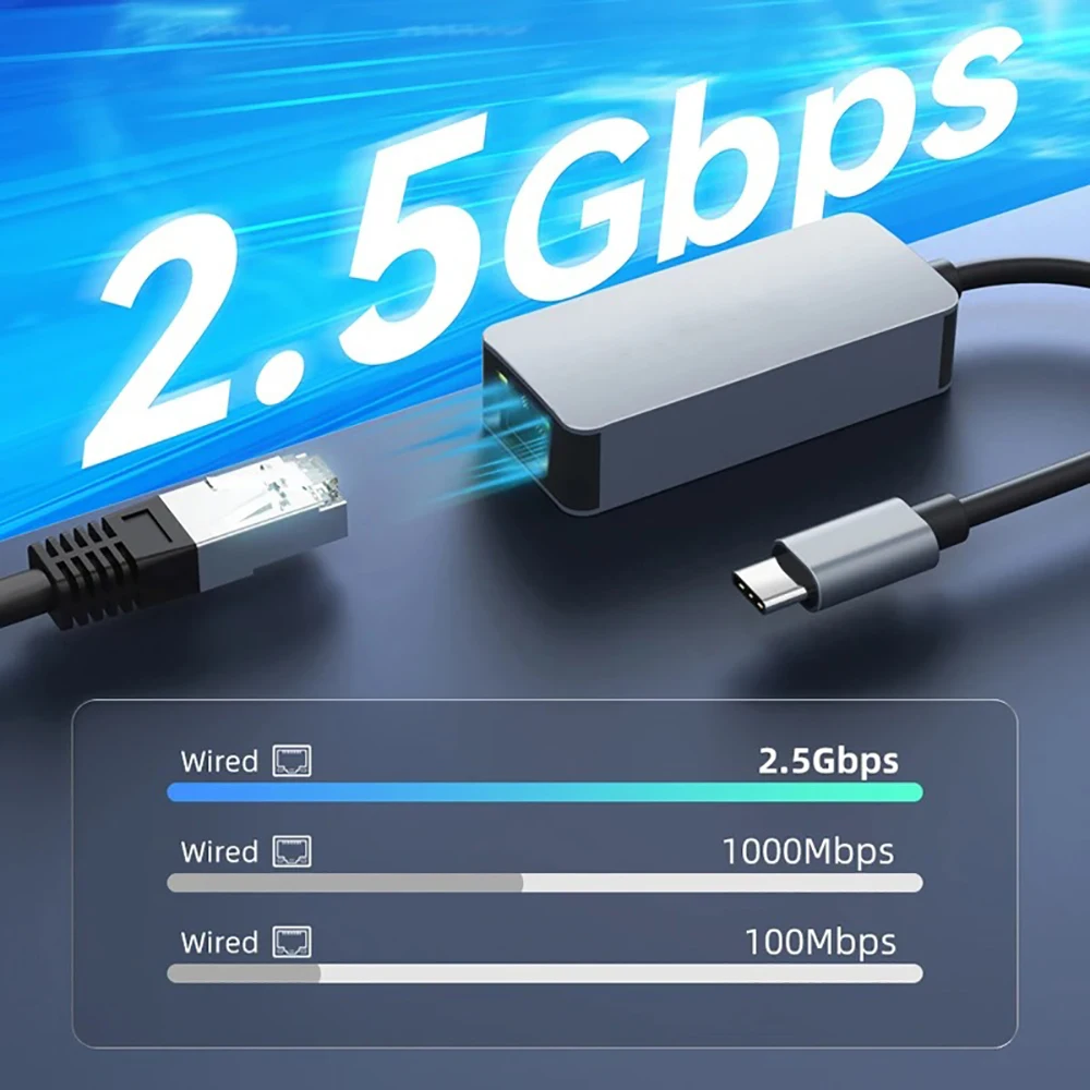 อะแดปเตอร์อีเทอร์เน็ต2500Mbps USB 3.0 Type-C Ethernet เป็น RJ45 2.5G USB 3.0อะแดปเตอร์แบบมีสายแปลงการ์ดเครือข่าย LAN สำหรับ windows/mac