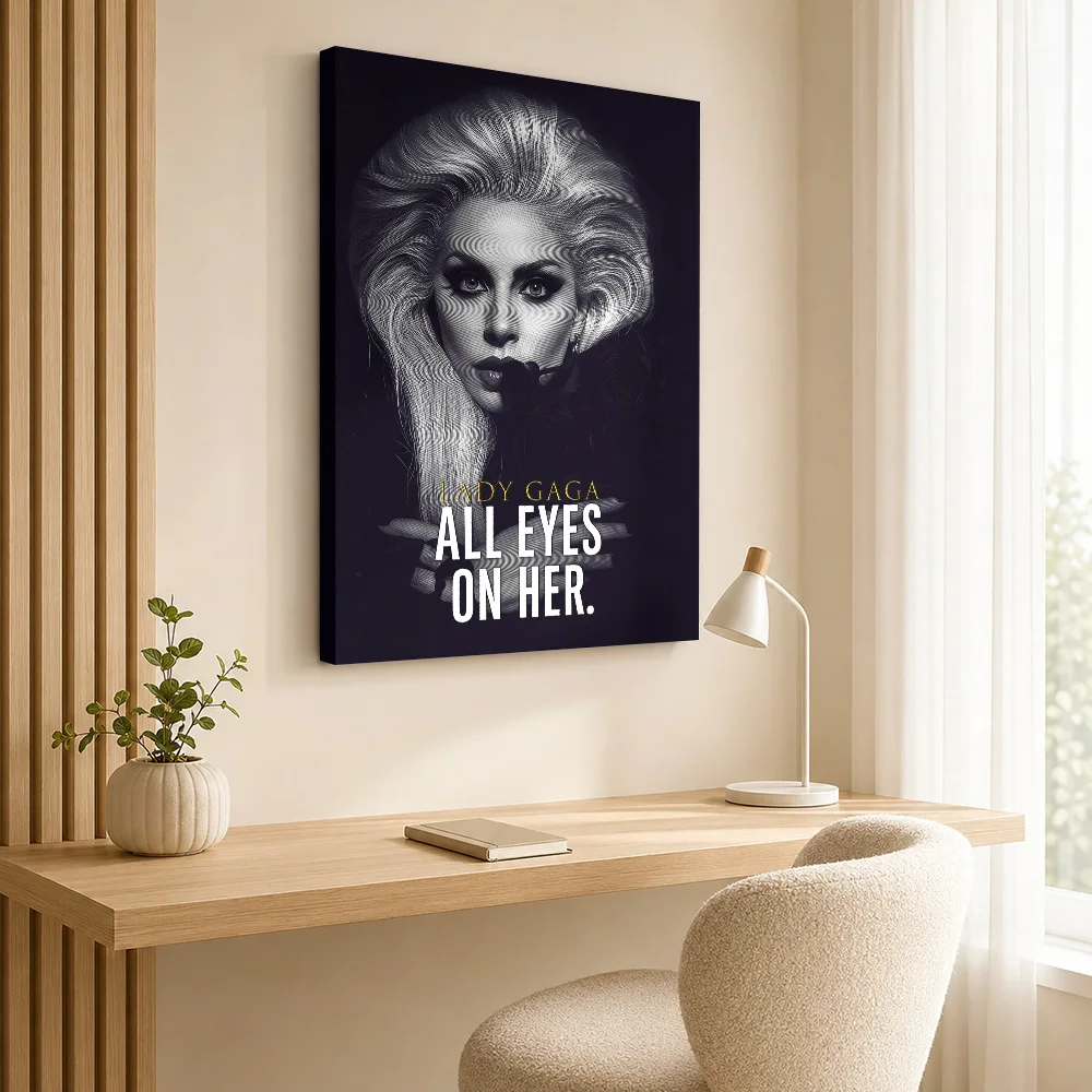Lady Gaga All Eyes On Her Portrait Canvas Print Personalized Photo Contemporary Wall Art For Recording Studio, Musician Gift