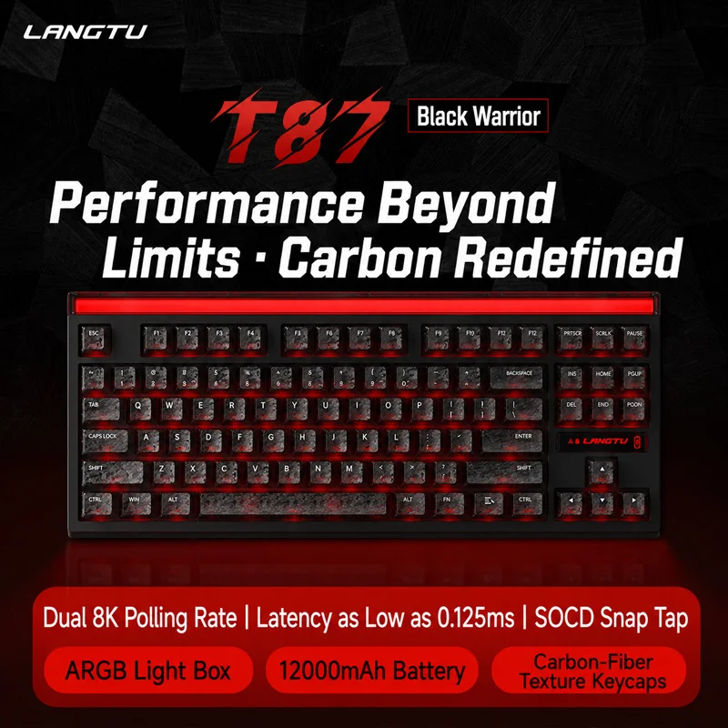 LANGTU T87 TKL Mechanical Keyboard Tri‑Mode 2.4G Bluetooth Type‑C Hot‑Swap Gasket 3D Light Box RGB 12000mAh Gaming Keyboard