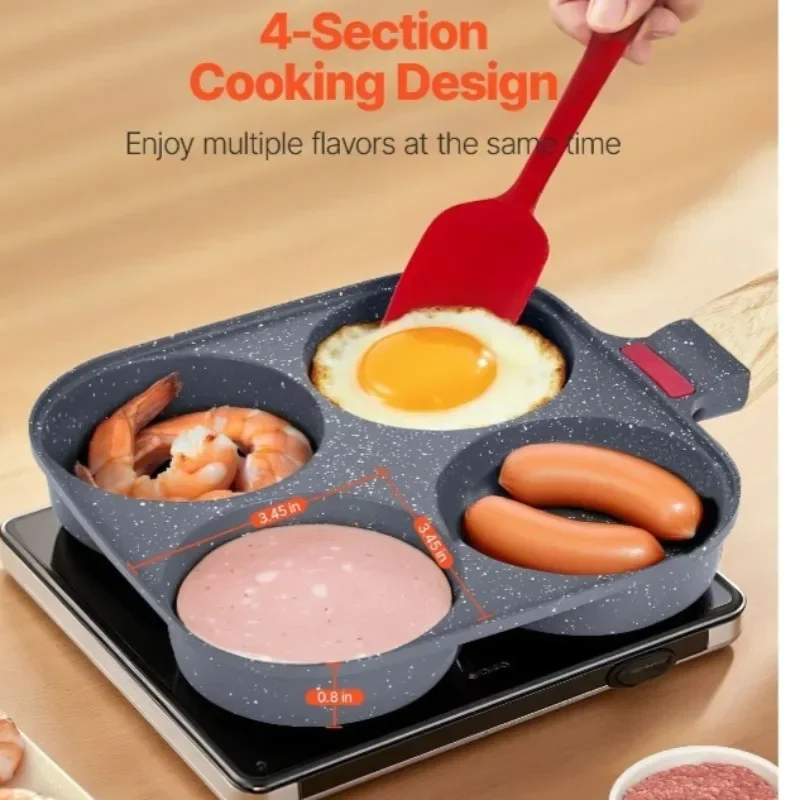 

4-Cup Nonstick Aluminum Egg Pan with Lid & Accessories Induction & Gas Stove Compatible Breakfast Skillet