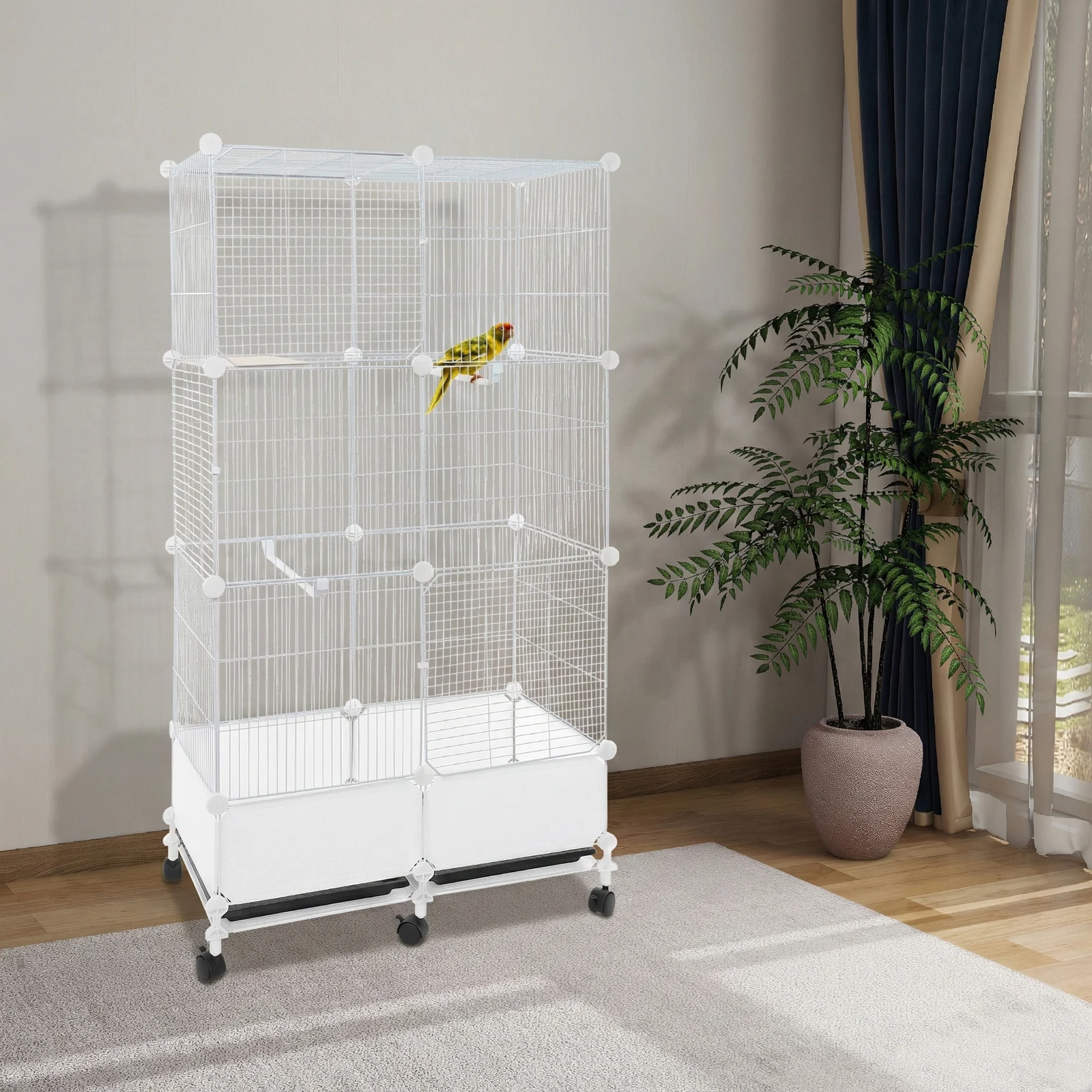 

Iron, Resin Large Parrot Cage, White Standing Large Bird Cage, Spacious Birdcage with 6 Wheels (All with Brakes), for Homes, Pet Stores, And Pet Boarding Facilities, 74*37*139cm/29.13*14.57*54.72in