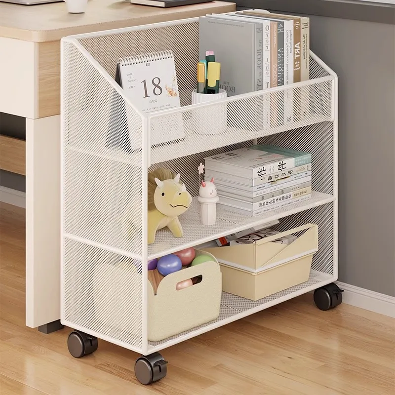 Small Bookshelf by Desk Movable Under Desk Storage Rack Bookcase with Wheels Storage Rack