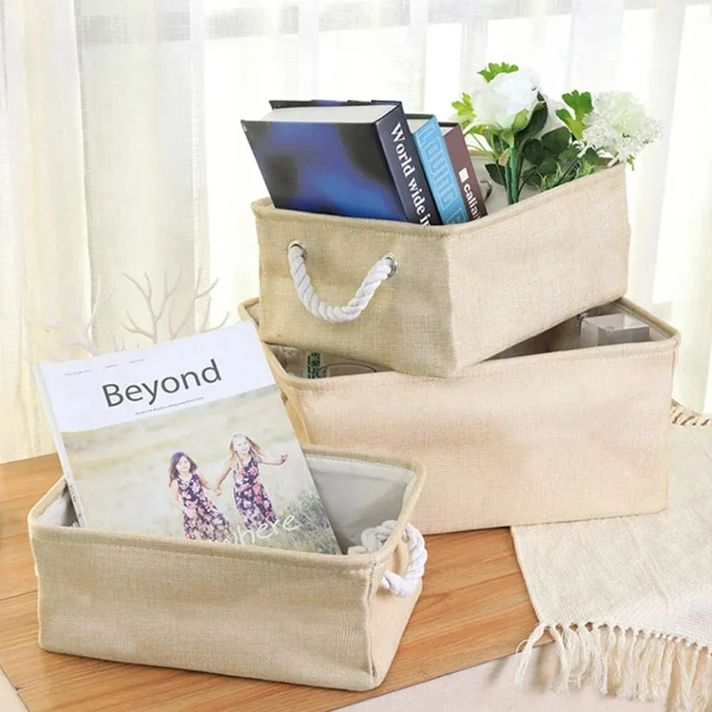 1Pc Beige/Grey Folding Storage Basket Linen Storage Fabric Wardrobe Office Bedroom Closet Toys Laundry Basket With Handle