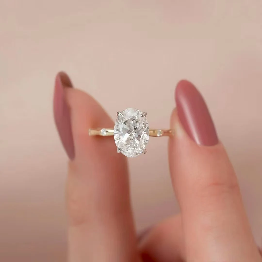 

Radiant Oval Cut Solitaire CZ Ring in Solid 9K Gold or S925 Silver, Custom Engagement Wedding Gift for Her, Designer Jewelry