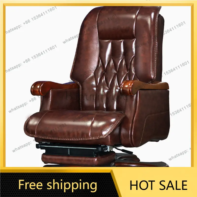 XX. Leather lifting office chair Solid wood reclining computer chair Household