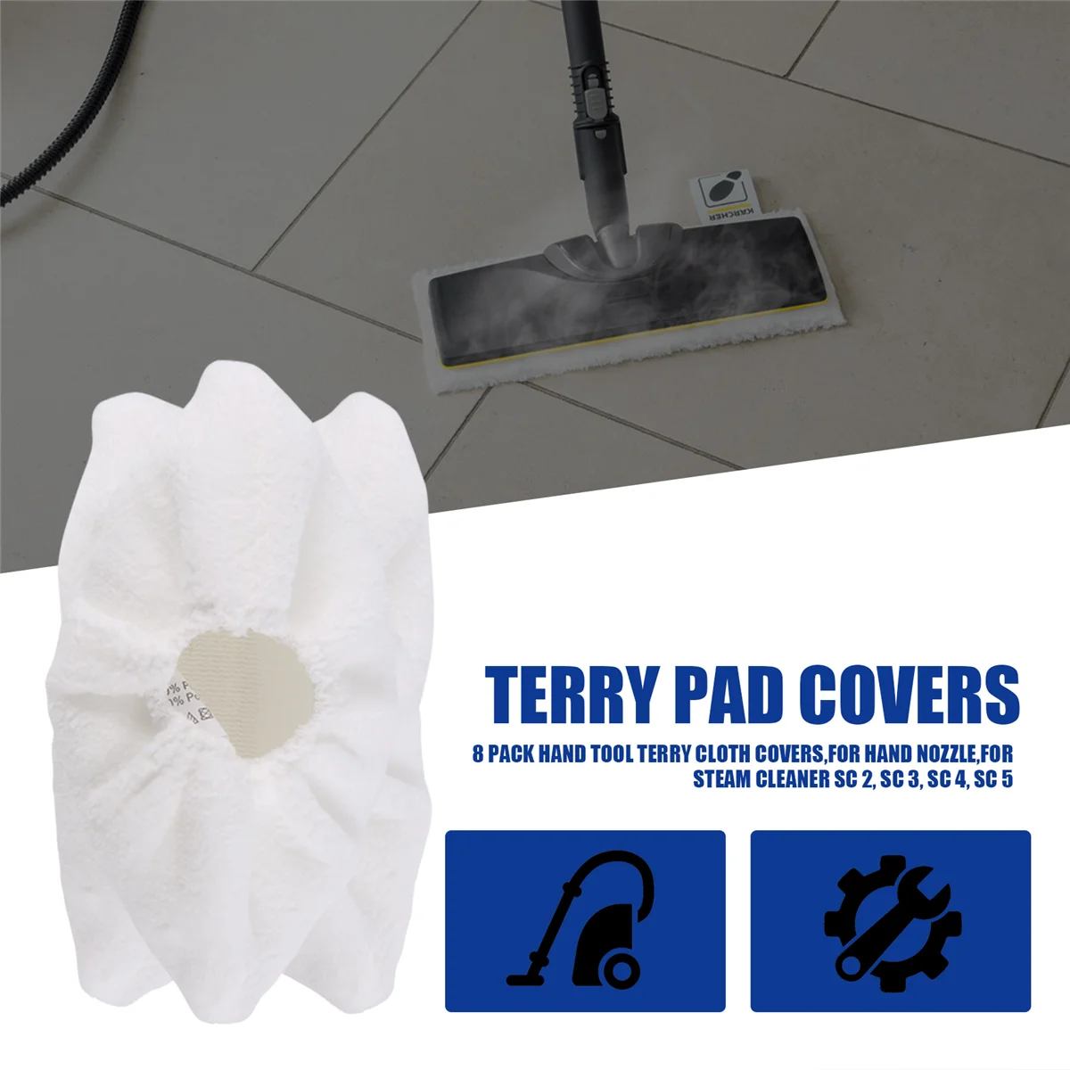 T27C 8 Pack Hand Tool Terry Cloth Covers,for Hand Nozzle,for Karcher Steam Cleaner SC 2, SC 3, SC 4, SC 5