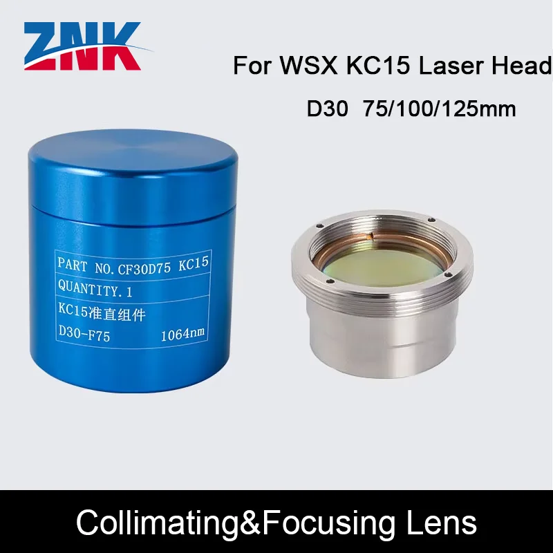 ZNK KC13 KC15 Collimating & Focusing Lens D30 F75 100 F125mm with Lens Holder for WSX Laser Head KC13 KC15