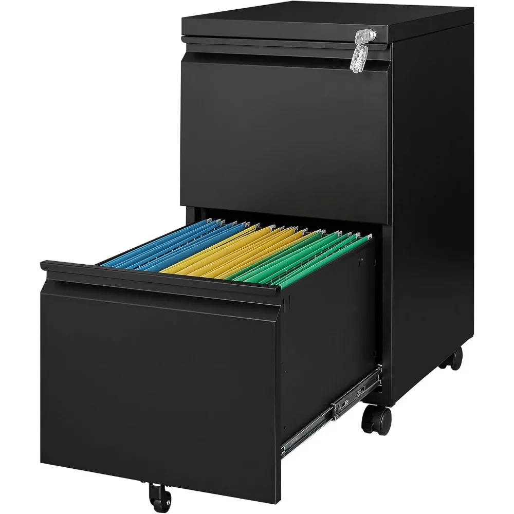 

Rolling File Cabinet with Lock, 2 Drawer Metal Mobile Office Filing Cabinet Under Desk for Legal/Letter Size(Assembly Required)