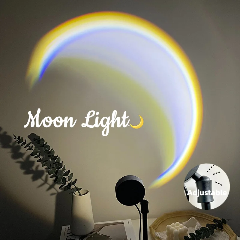 INS USB Moon Light LED Rainbow Neon Light Night Sunset Light Projector Photography Bedroom Home Decoration Wall Atmosphere Light