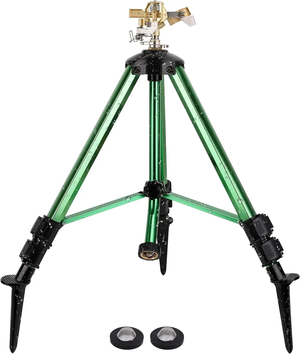 

Heavy-Duty Brass Impact Sprinkler on Ground PlugTripod Base, 360 Degree, 0-43 Feet Large Area Coverage Yard Sprinkler