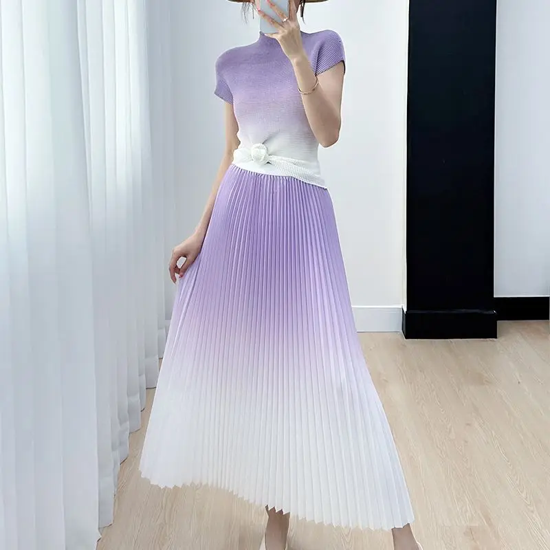 2023 Summer New Set Fashion Gradient T-shirt Half Skirt Two Piece Set 2 piece sets womens outfits elegant