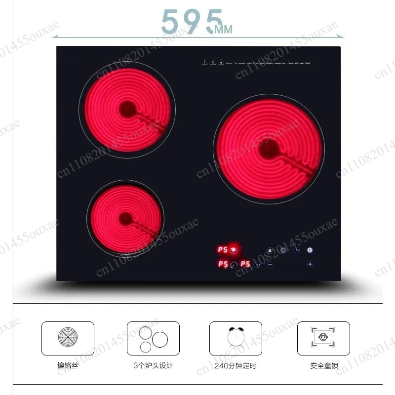 Embedded Ceramic Cooker, 3 Burner High Power Electric Stove, Integrated Vitro Ceramic Hob for Household Kitchen Cooking