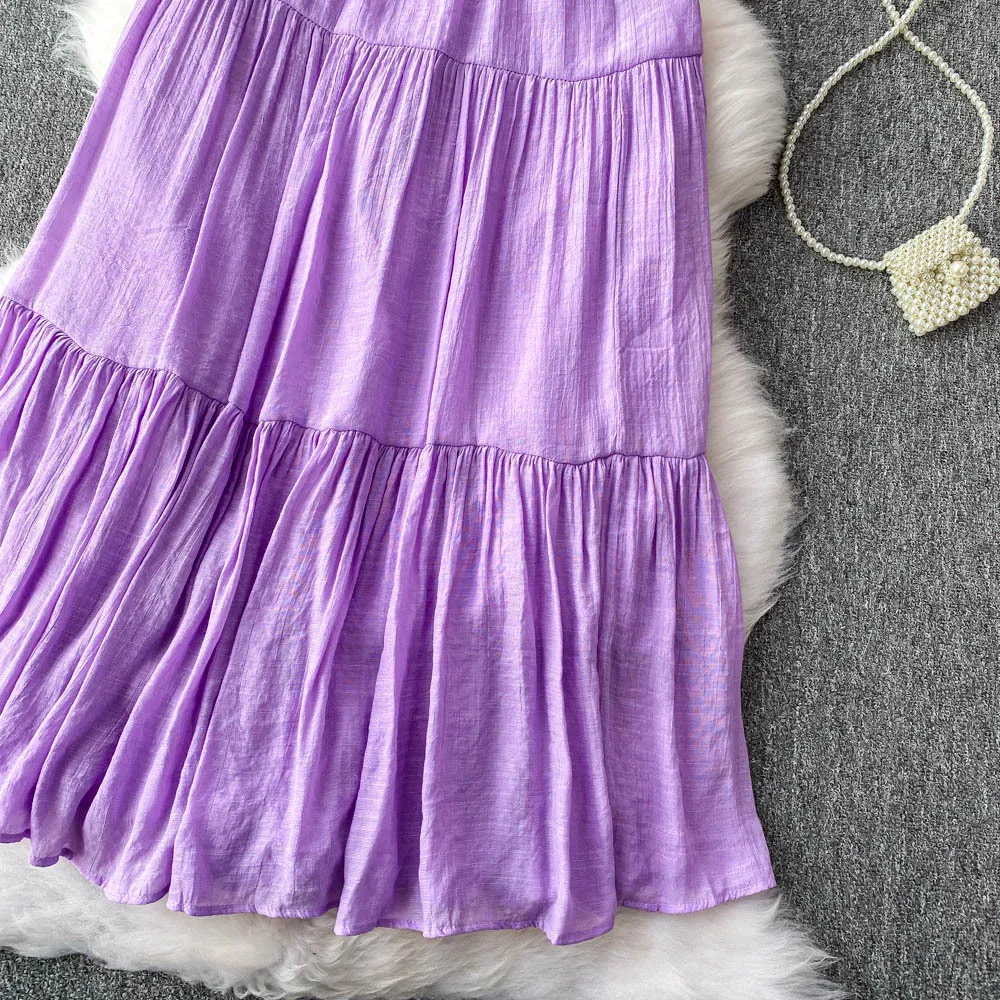 여성 솔리드 플리츠 A라인 맥시 스커트 벨트 포함 패션 하이웨이스트 클럽 파티 볼 가운 캐주얼 올 매칭 롱 케이크 스커트