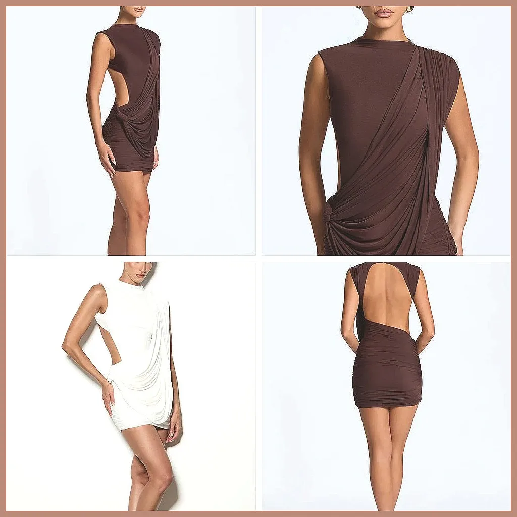 

Sleeveless Pleated Mini Dress for Women, Sexy Backless Bodycon Dress, Slim Fit Club Dress, Spring Evening Dress 2026