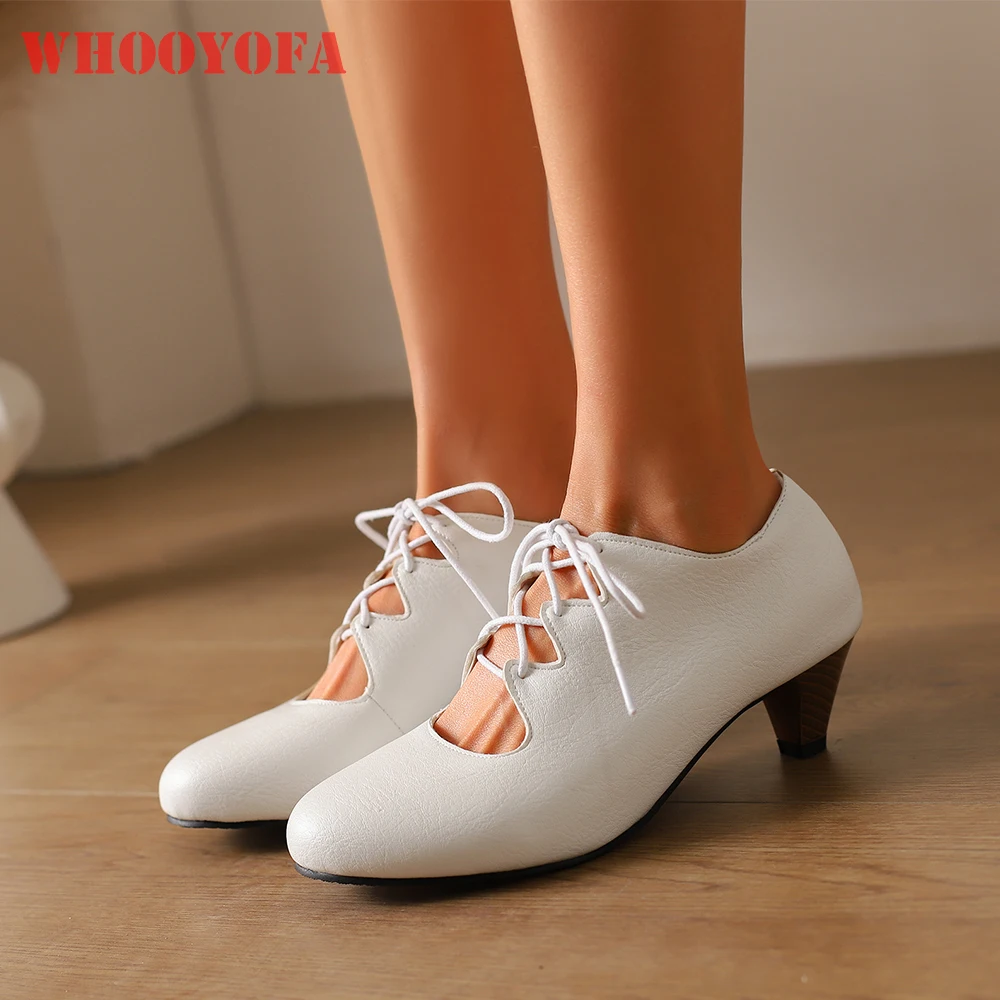 

Spring New Lovely White Black Women Pumps Round Toe 5CM Med Spike Heels Lady Casual Shoes Plus Small Big Size 12 32 43 48 50