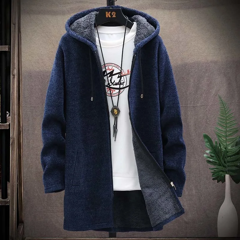 

Winter Mens Sweaters Coat Warm Thick Wool Cardigan Long Solid Hooded Zipper Knitted Jackets Male Casual Knitwear MXY112