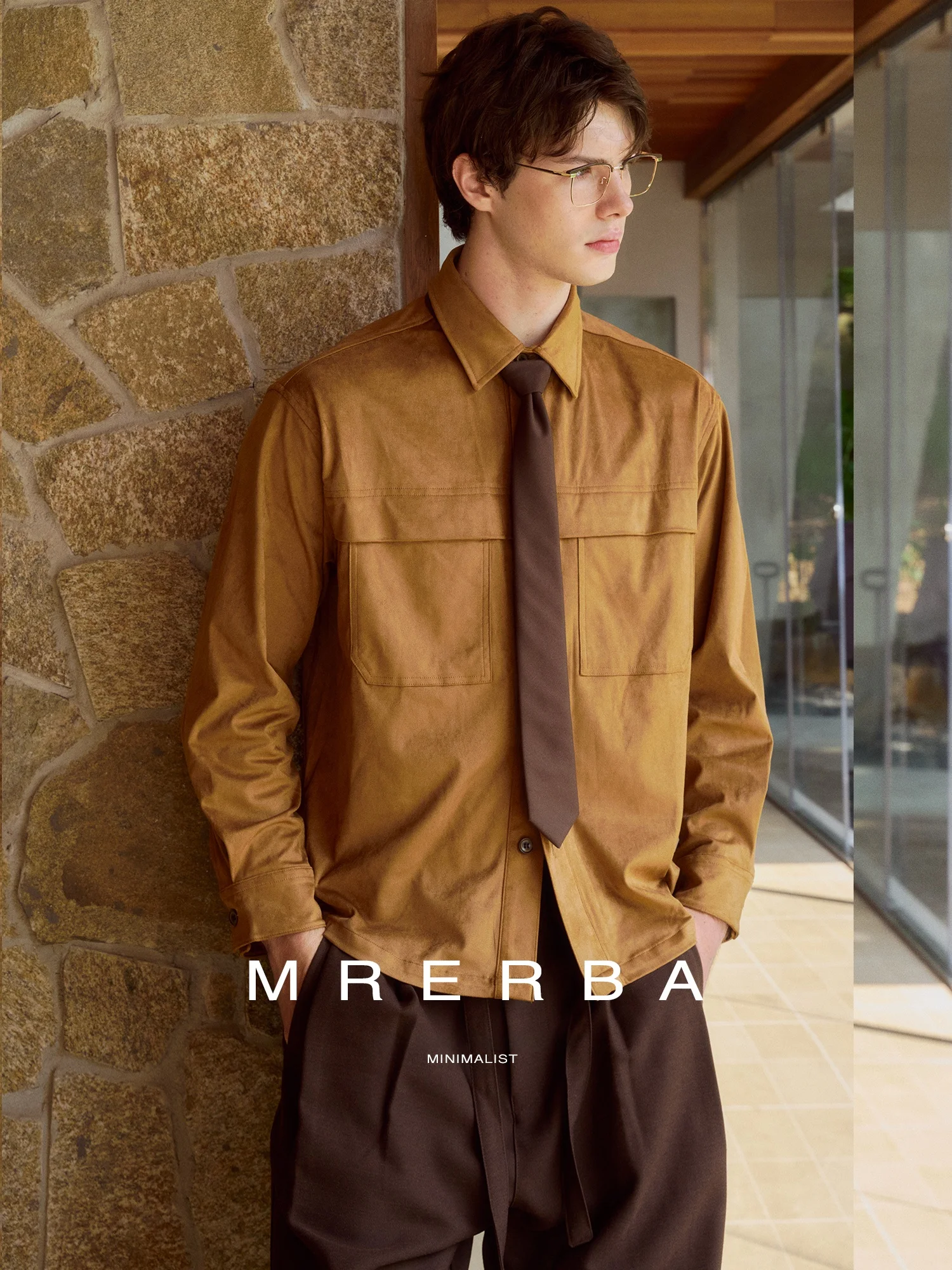 Loose Men's Suede Long Sleeve Shirt Jacket Retro Collar Large Pocket Casual Outerwear Comfortable Polyester Fiber Spring Autumn