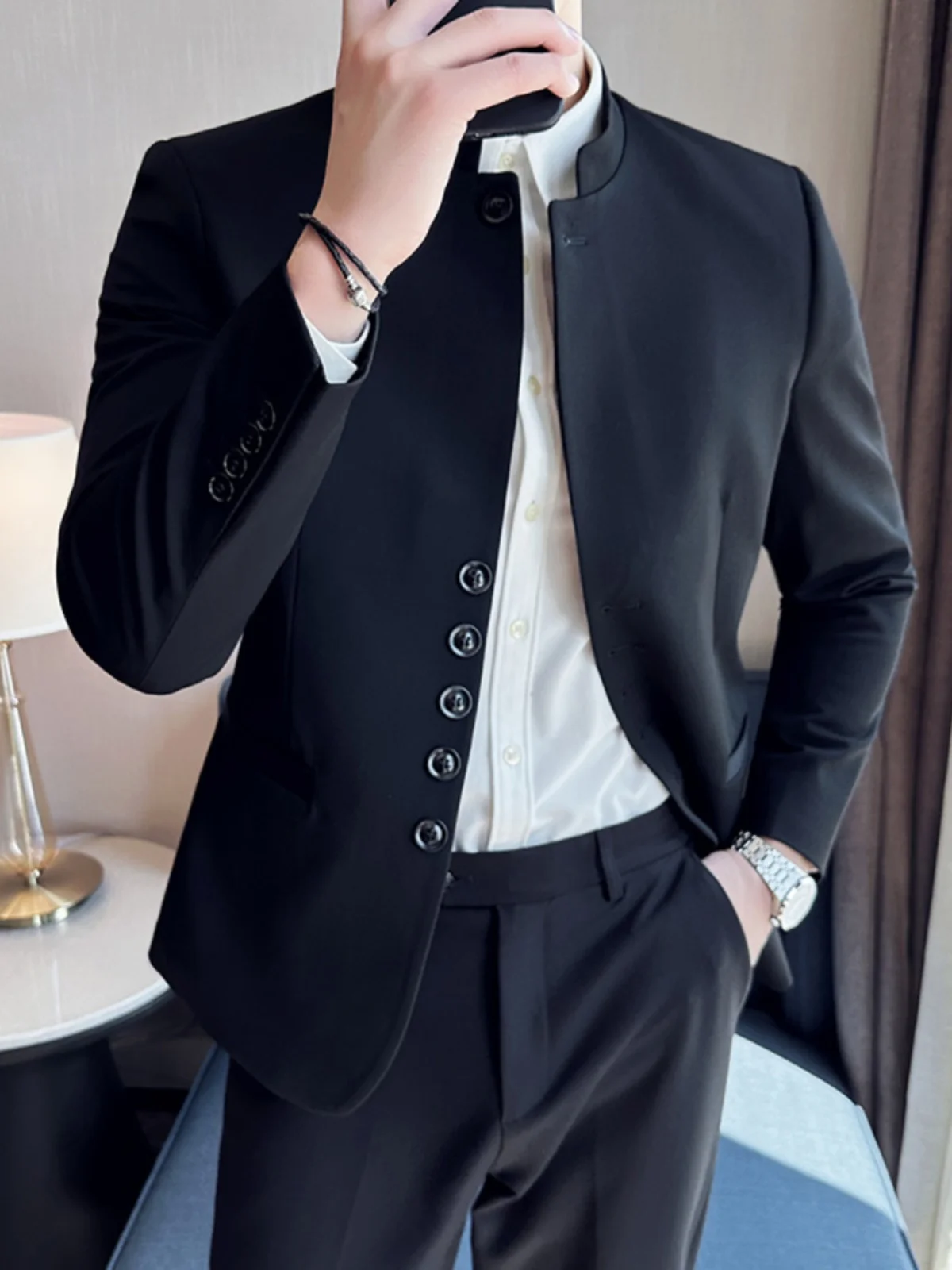 Chinese Style 2 Piece Suit  (Jacket+Pants) Fashion Wedding Suits for Men Casual Business Formal Party Prom Suits Blazer Trousers