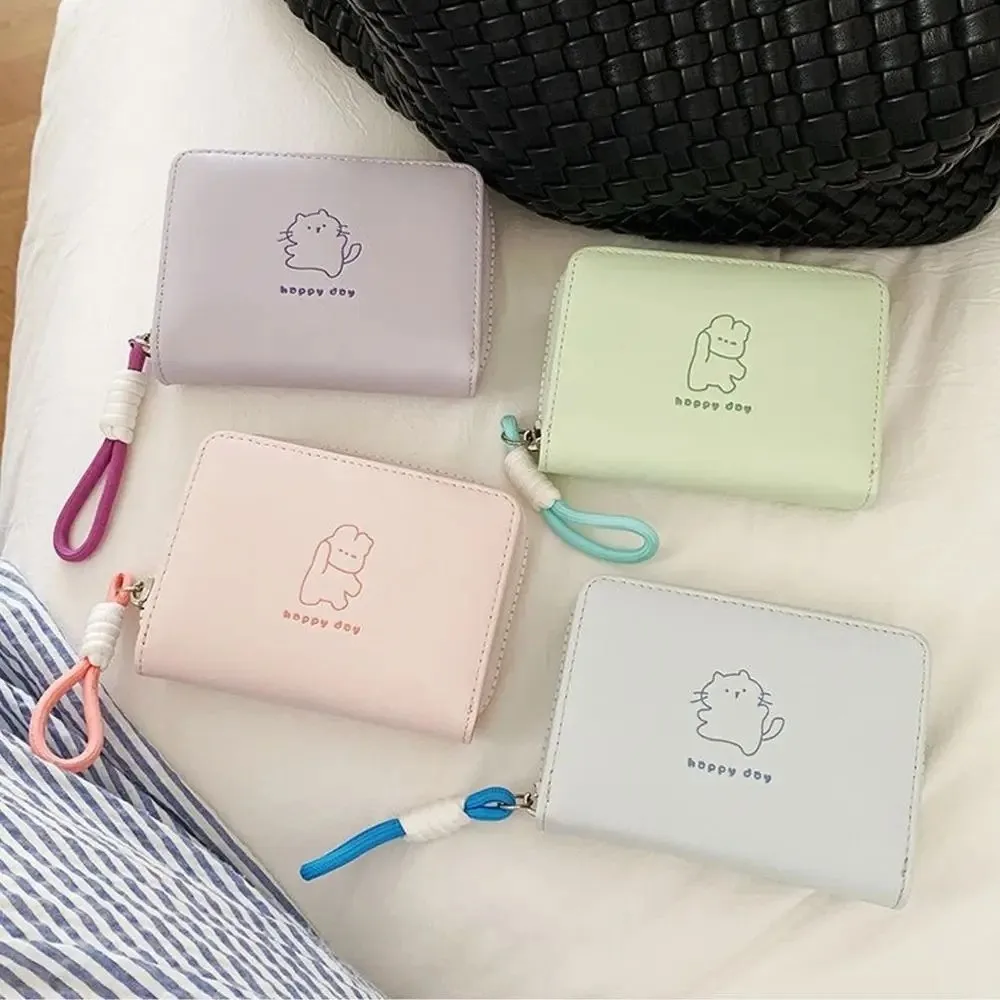 Portable Cartoon Women Wallet Bear Rabbit Cat Pu Leather Card Holder Short Wallet