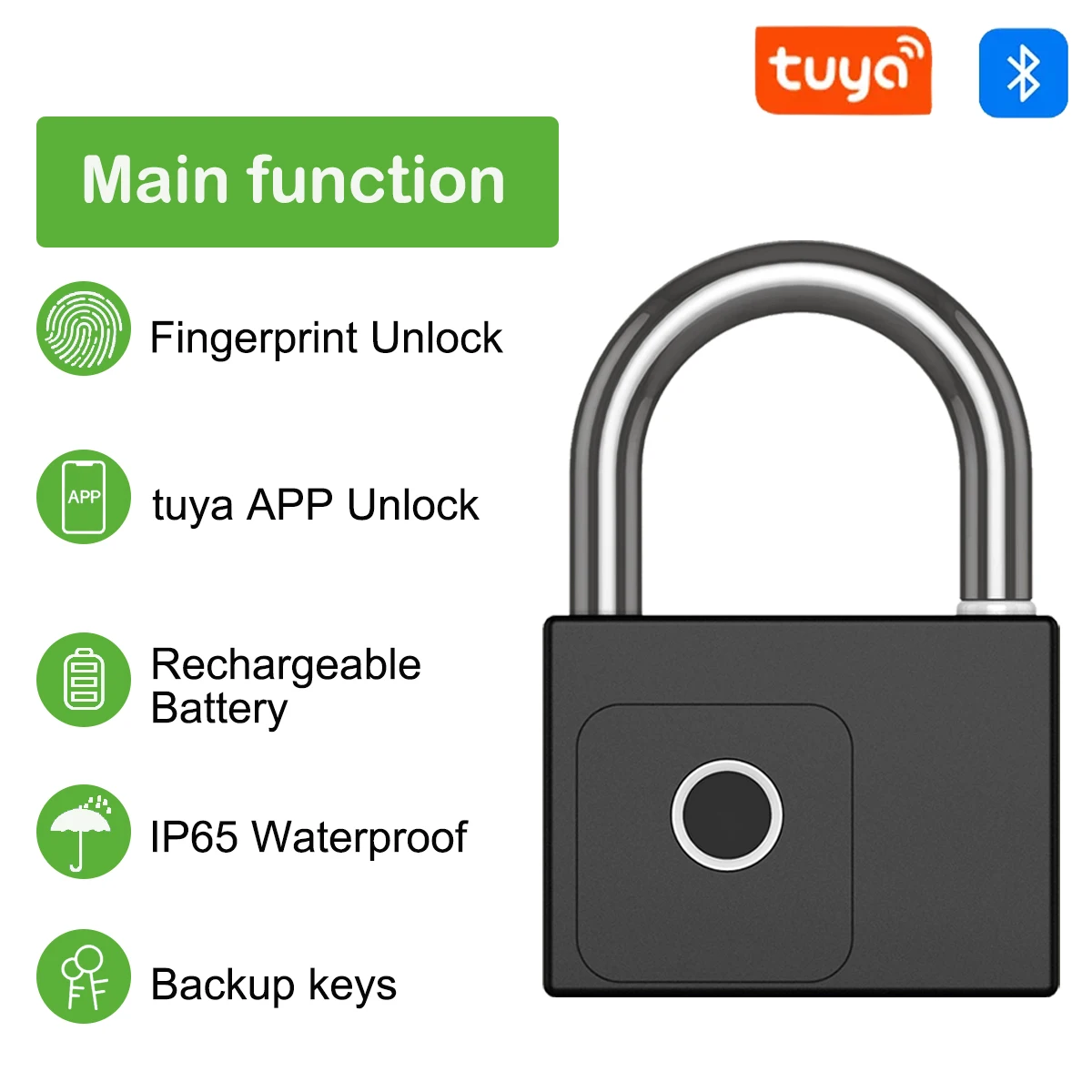 RAYKUBE P70 Tuya BLE Smart Fingerprint Padlock Waterproof Remote Unlock USB Charging Key Unlock Anti-theft Cabinet Door Lock