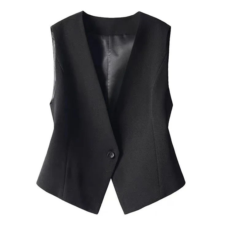 

Women's Suit Vest Spring Autumn Sleeveless V-neck One-button Versatile Short Length Single-button Closure Sweet Style