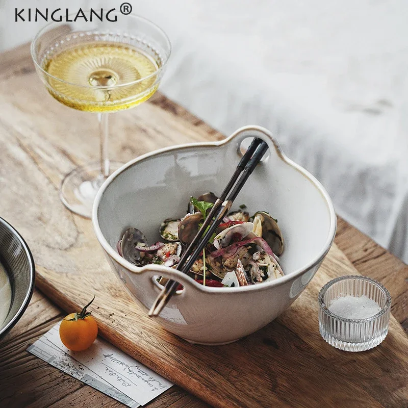 

Kinglang Japanese Ceramic Creative Soup Noodle Trumpet Bowl Household Personality Tableware Ramen Bowl Salad Deep Plate