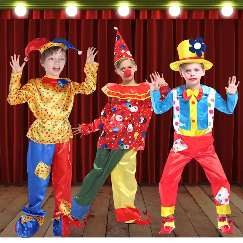 

New children's clown costumes, role-playing costumes for clown circus carnival wearing hats