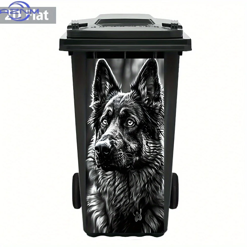 1pc 2D Flat Black Dog Art Illustration PVC Trash Bin Sticker – Waterproof, Removable Adhesive for Garbage Can Makeover, Minima