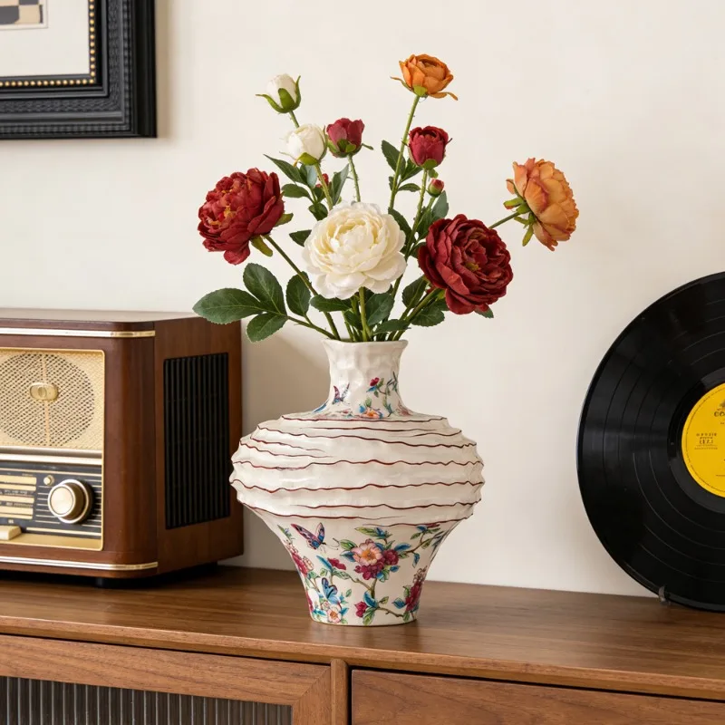 New ceramic vase flower arrangement, advanced sense wabi-**** wind, new Chinese style personalized homestay, villa hand-painted