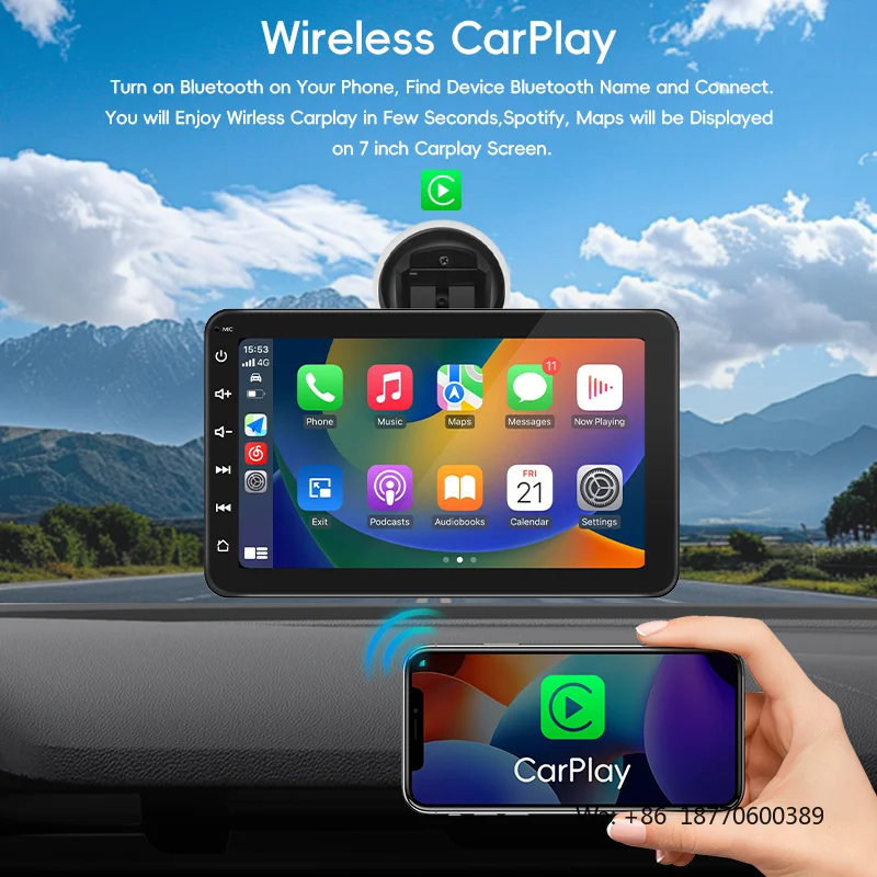 Portable Carplay Wireless Android Auto,Stereo Car Radio with Backup Camera 7Inch TouchScreen Multimedia Player Wireless Air Play