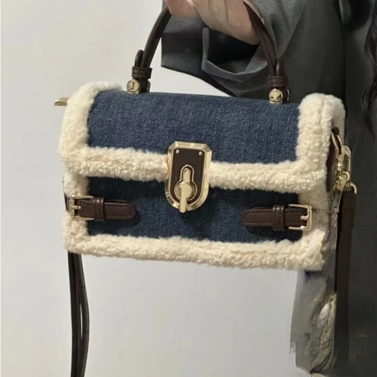 Bags for Women New Fluffy Patchwork Luxury Design Shoulder Handbags Elegant Trendy All Match Vintage Crossbody Bag Y2k Fashion