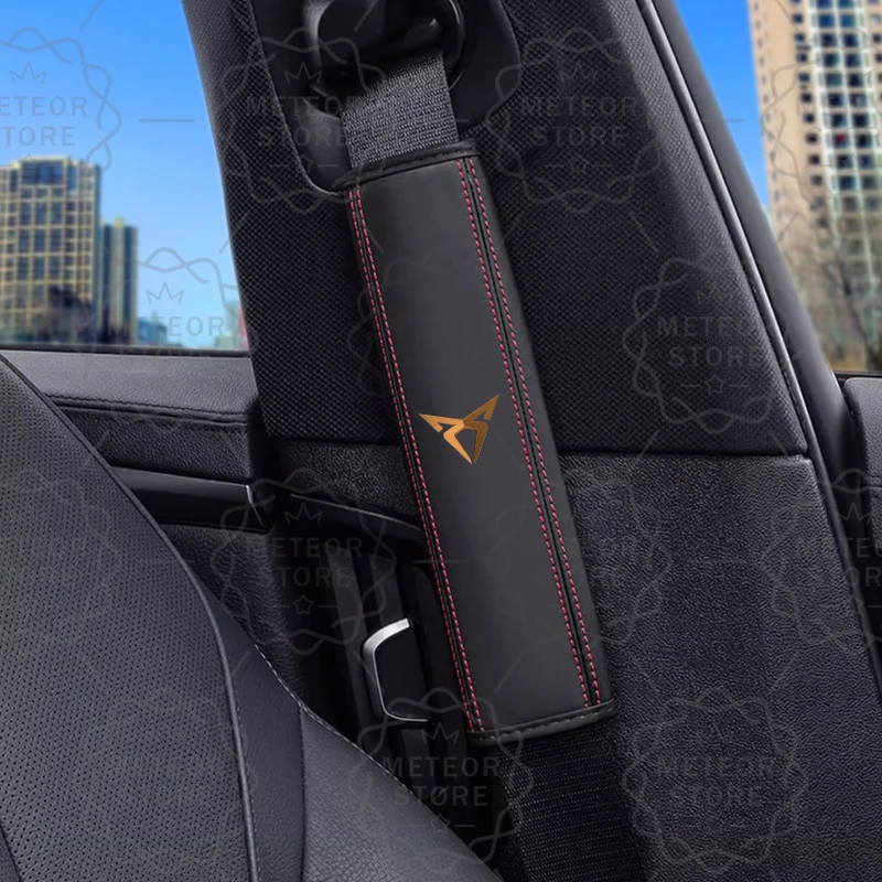 2pcs Car Styling Emblem Leather Seat Belt Cover For Ibiza Leon FR Mii Arona Ateca E-Race Tarraco Altea Exeo Cordoba Accessories