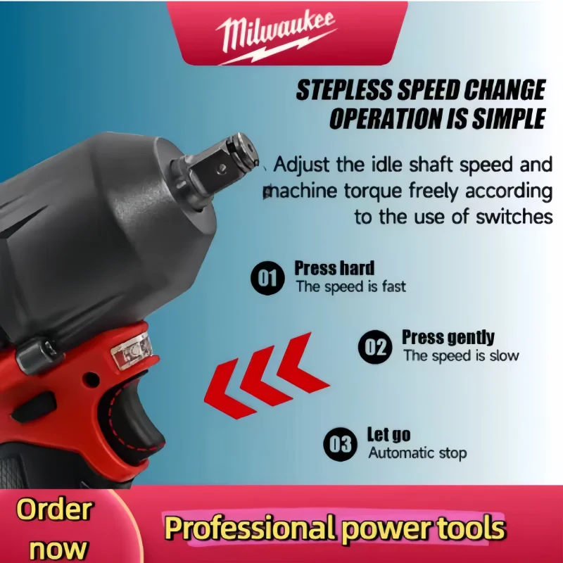 Milwaukee NOVÝ akumulátorový elektrický utahovák, velký moment, bezkartáčový rázový utahovák, opravy automobilů a nákladních vozidel, elektrické nářadí pro 18V baterii - náhled 2