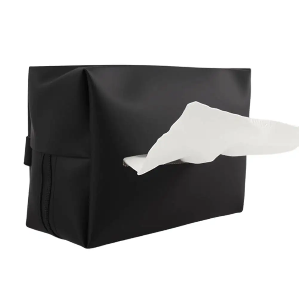 PU Leather Car Tissue Box Holder with Elastic Material Designed for Seat Back Attachment and Office or Home Use