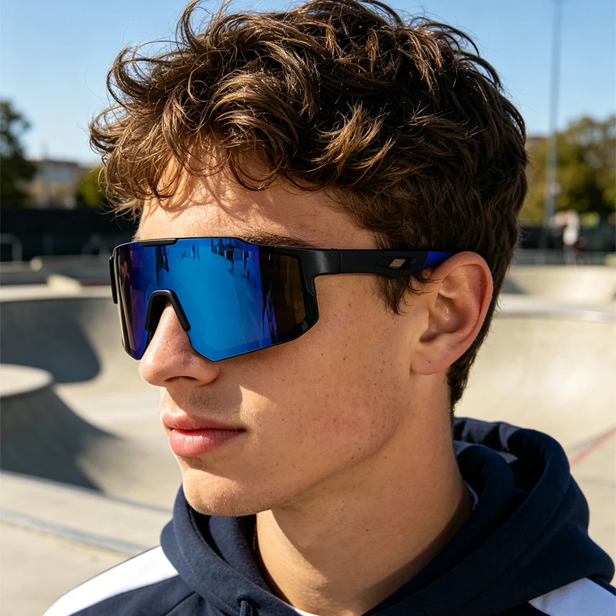 18PCS Unisex Fashion Oversized Colorful New Model Sports Sunglasses One‑Piece Lens Eyewear Casual Cycling Skiing Mountaineering