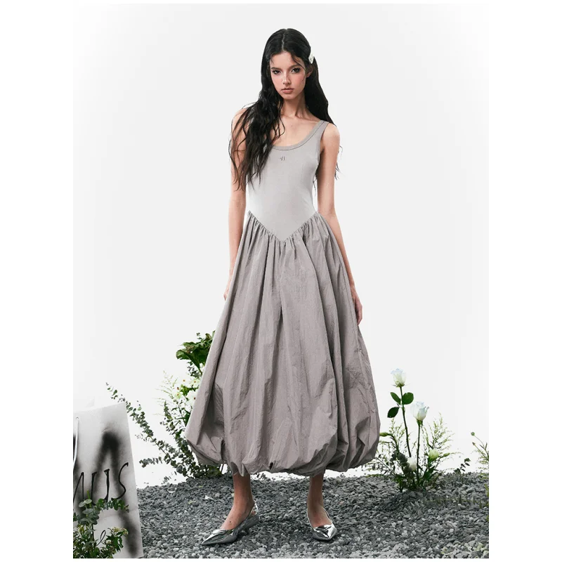 Summer Grey Dress Y2K Clothes Women Backless Dress Solid Sleeveless Sexy Korean Fashion 2023 Female Simple NEW Long Dress
