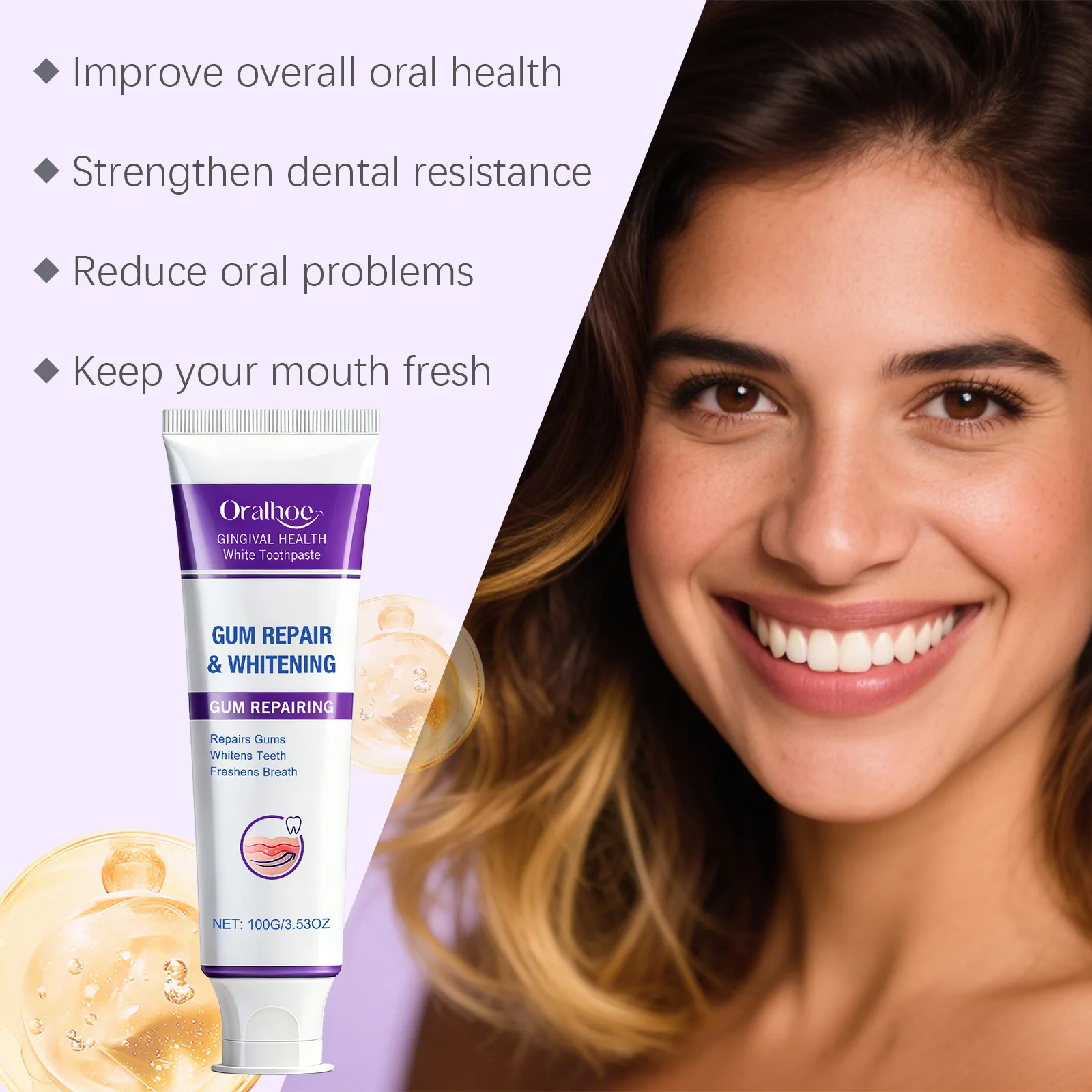 Teeth Whitening Gum Repair Toothpaste, Brighten Yellow Teeth, Protect Gingiva, Remove Coffee Stains Fresh Breath Daily Oral Care