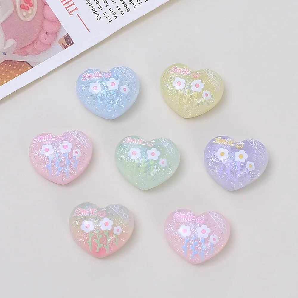 20PCS Kawaii Flower Heart Resin Flatback Cabochons For Hairpin Scrapbooking DIY Jewelry Craft Decoration Accessories