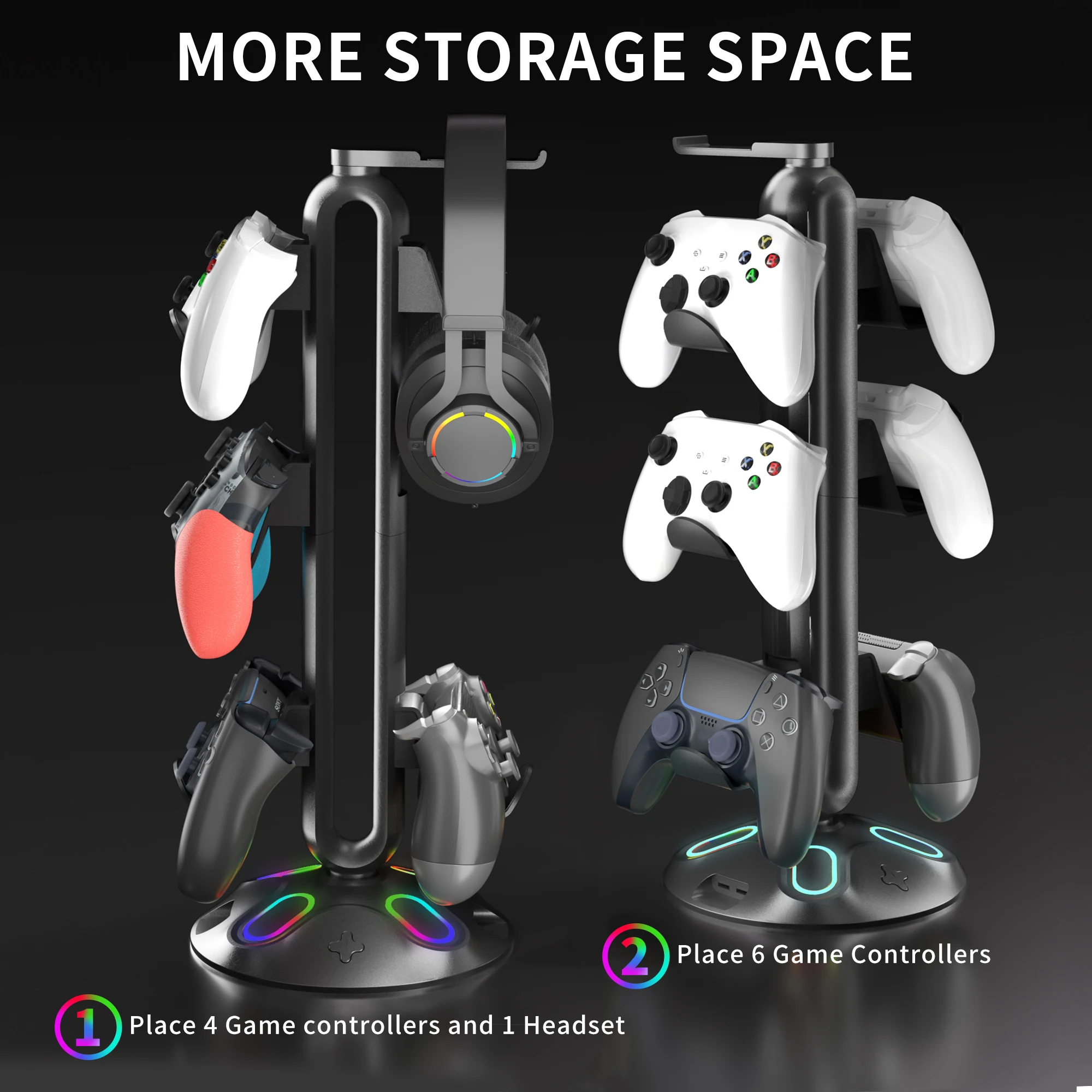 HOLNEST Supporto Girevole A Cubo Per Postazione Gaming – Organizza Controller, Cuffie, Cavi, Tazze E Penne – Fissaggio A Morsetto, Montaggio Incluso, Compatto E Ruota 360°