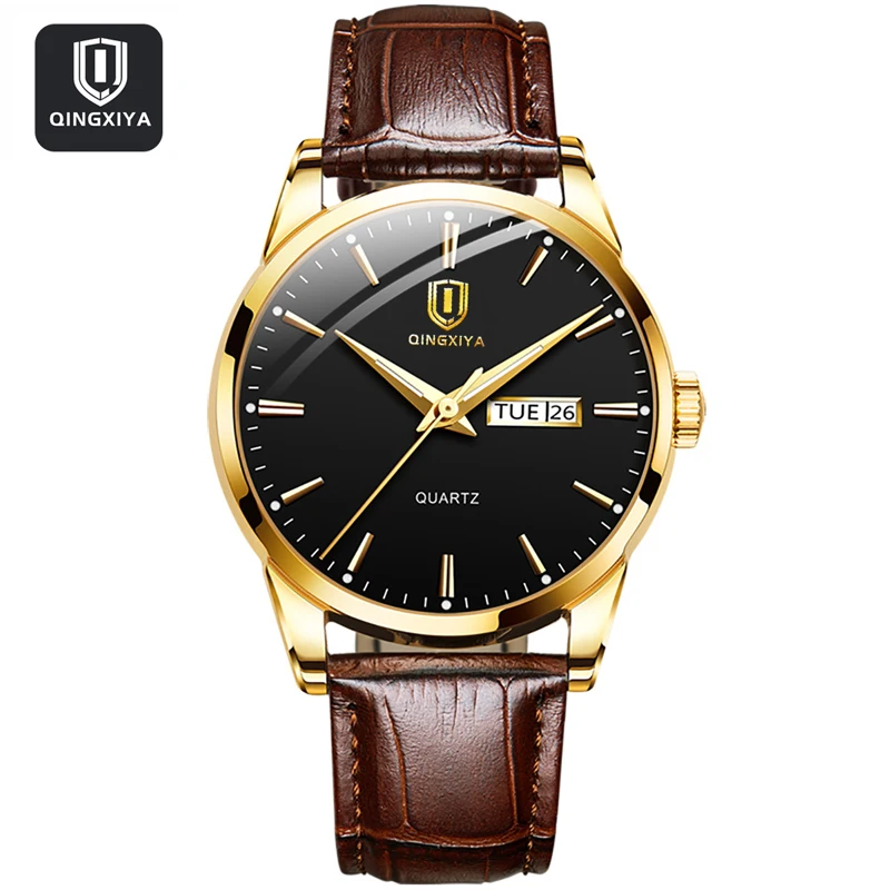 

QINGXIYA Фирменные новые модные кварцевые часы для мужчин, спортивный кожаный ремешок, водонепроницаемые, с датой недели, роскошные мужские наручные часы Reloj Hombre