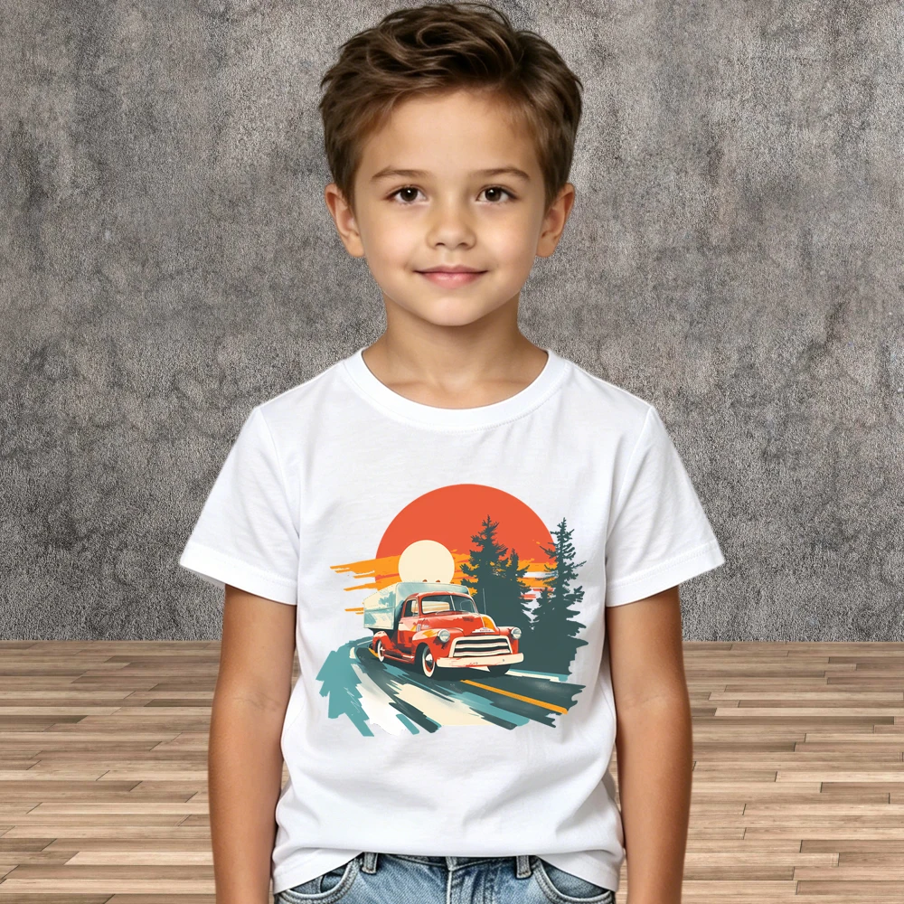 Essential Summer Boys T-shirt Car Print Cotton Children Daily Short Sleeve Tees
