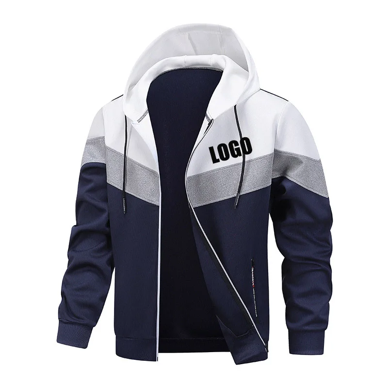 

Customized LOGO men's spring and autumn new cardigan contrasting sweater jacket American retro coat