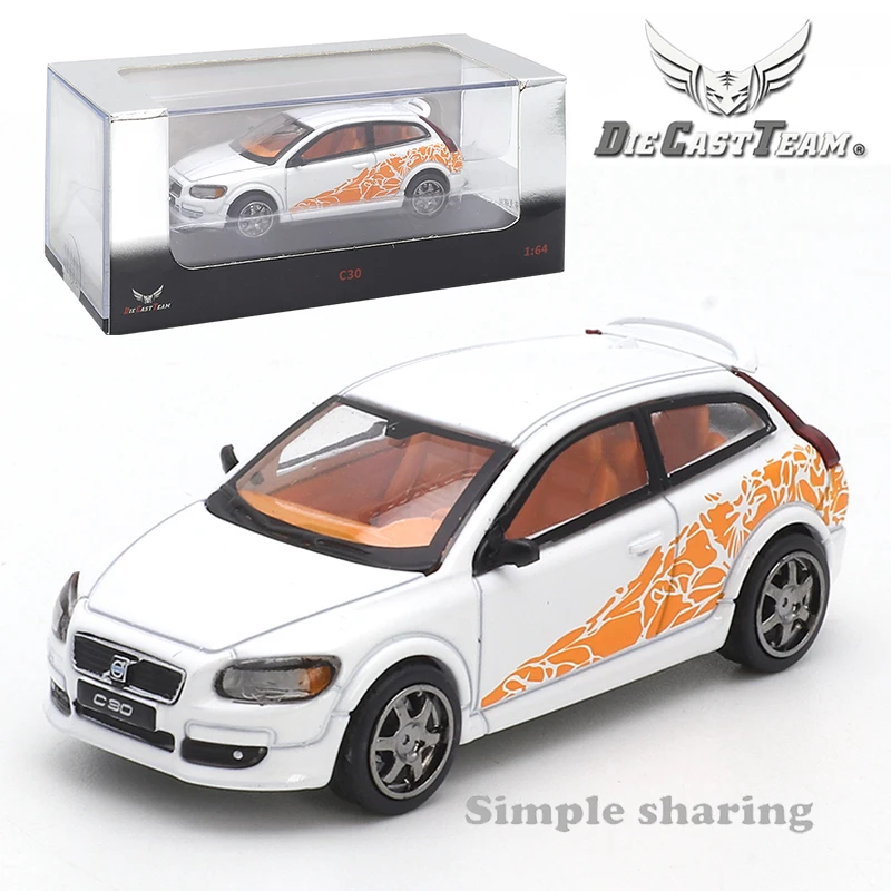 DCT 1:64 Volvo C30- White (Orange Flower) Alloy Car Model Simulation, Small-scale Car Model,  Decoration, Car Mounted