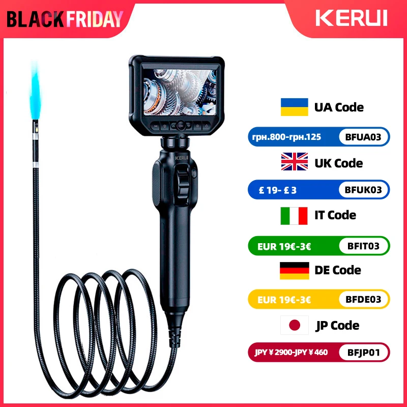 KERUI 2MP Industrial Endoscope Camera with 4.3-inch IPS Screen 360 Degree Rotation Inspection Camera Borescope for Cars Pipe