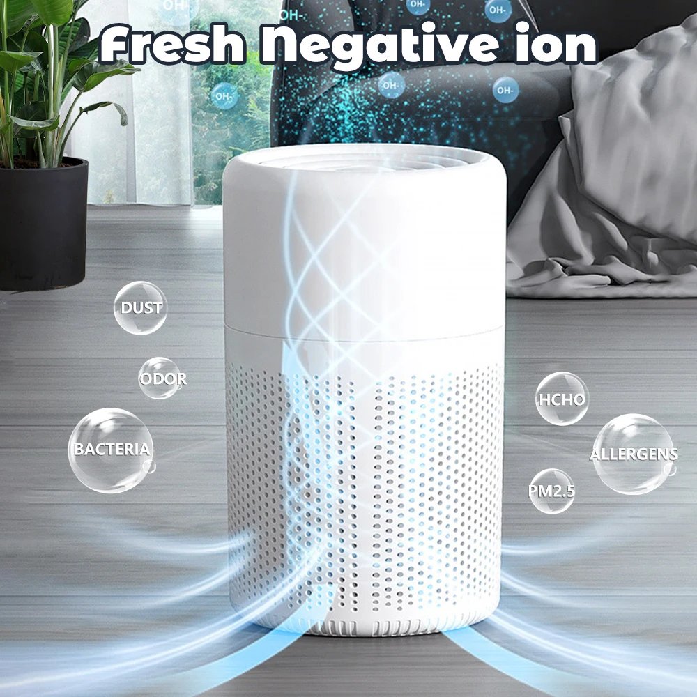 USB Portable Air Purifier H13 HEPA Filter Negative Ion Air Cleaner Low Noise Remove Dust Odor Formaldehyde Pet Dander Mini Air Purifier for Home Bedroom Office