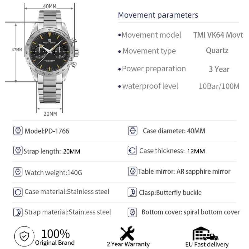 PAGANI DESIGN Moon Wristwatches Mens Luxury Brand Chronograph Quartz Watch For Men AR Sapphire Mirror Sports Reloj Hombre 1766