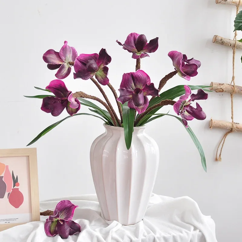 

4 pack of Artificial Single Paphiopedilum Flowers for Wedding Decor Bouquet Photography Home Decoration Artificial Flowers